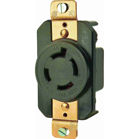 Marinco 2016R Marinco 20A 480V 3 Receptacle, Lock 2016R